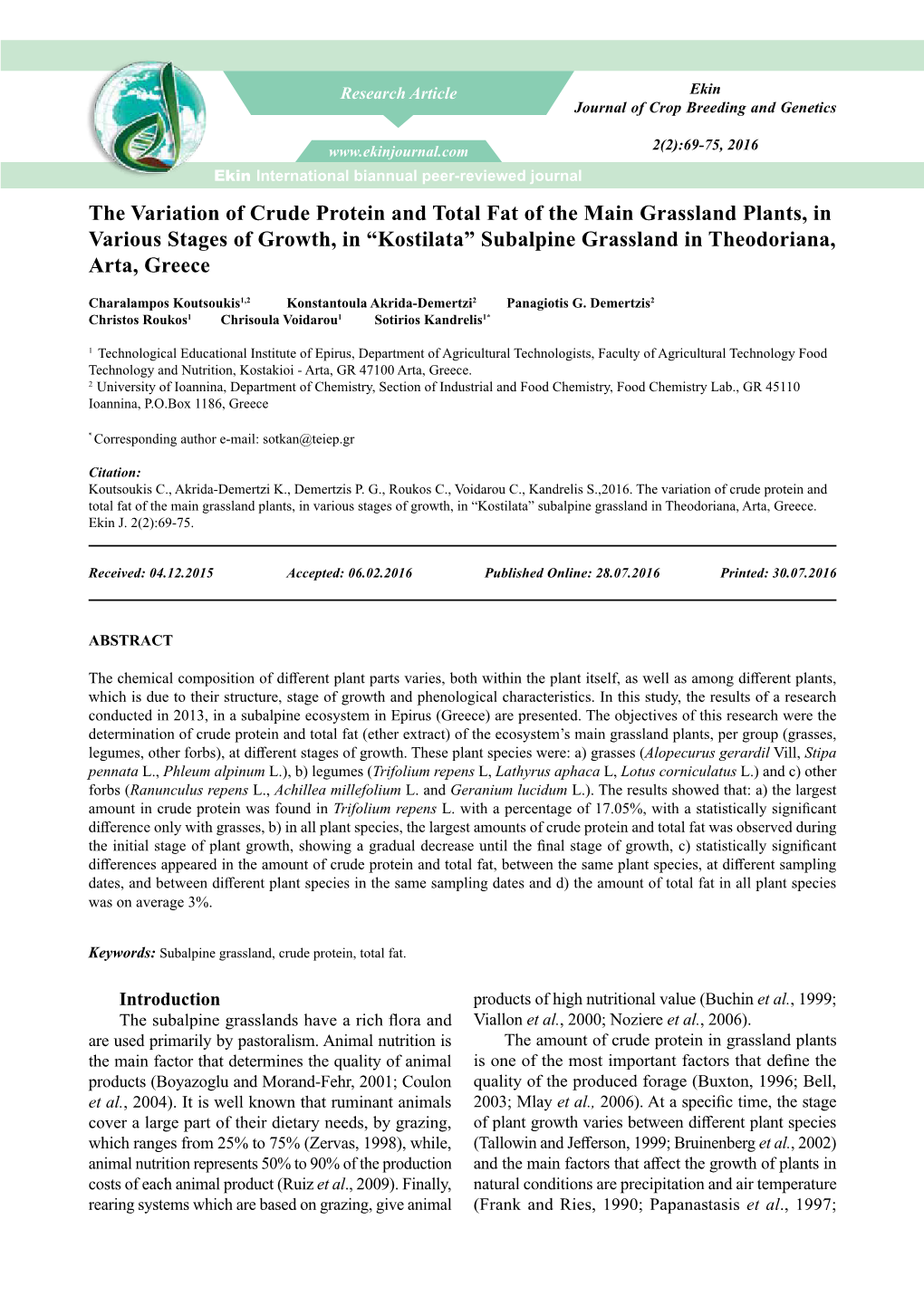 The Variation of Crude Protein and Total Fat of the Main