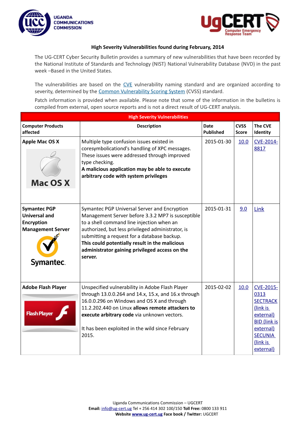 High Severity Vulnerabilities Found During February, 2014 the UG