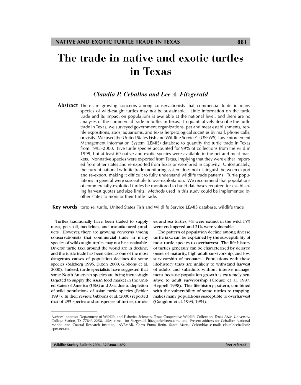 The Trade in Native and Exotic Turtles in Texas