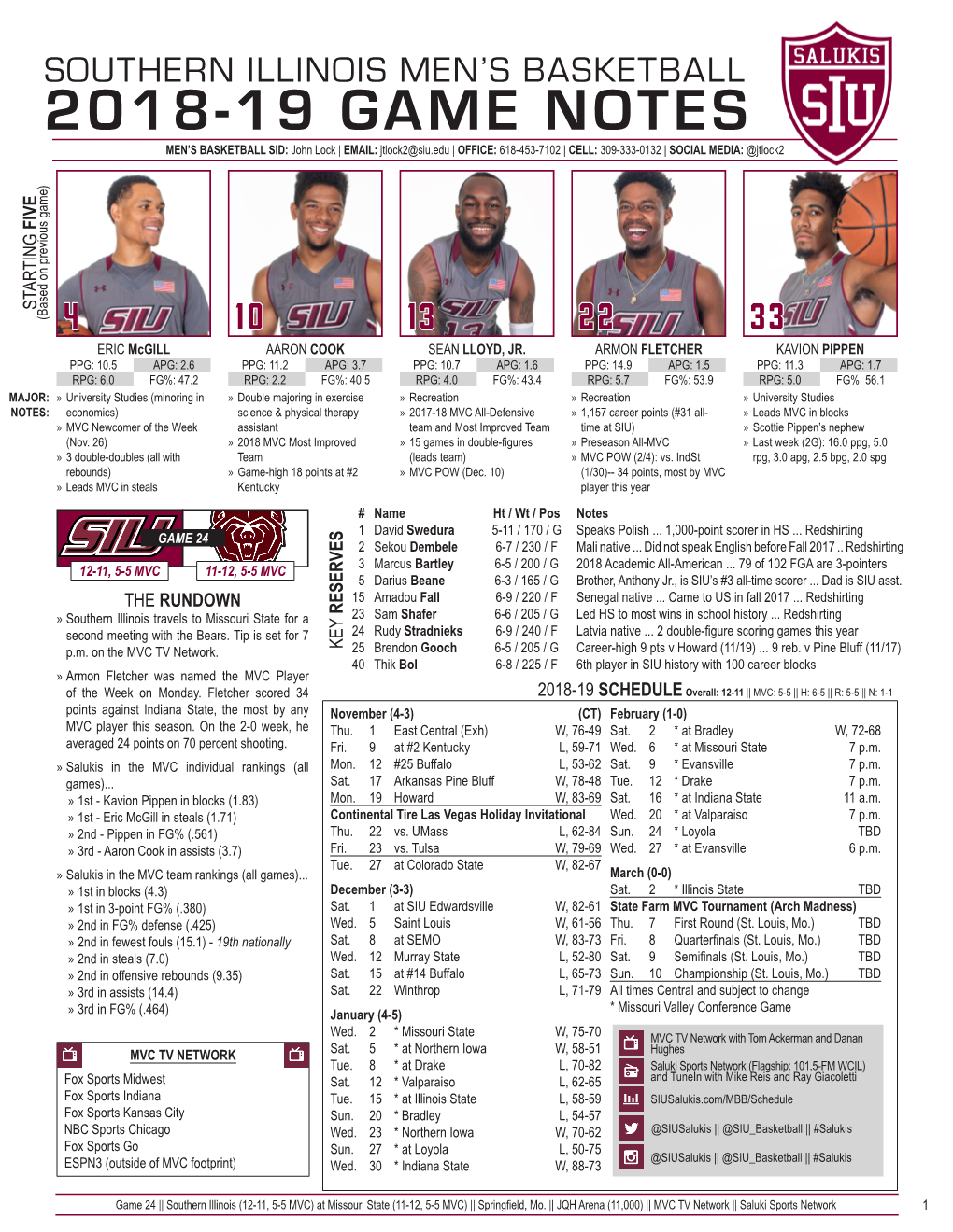 2018-19 Game Notes