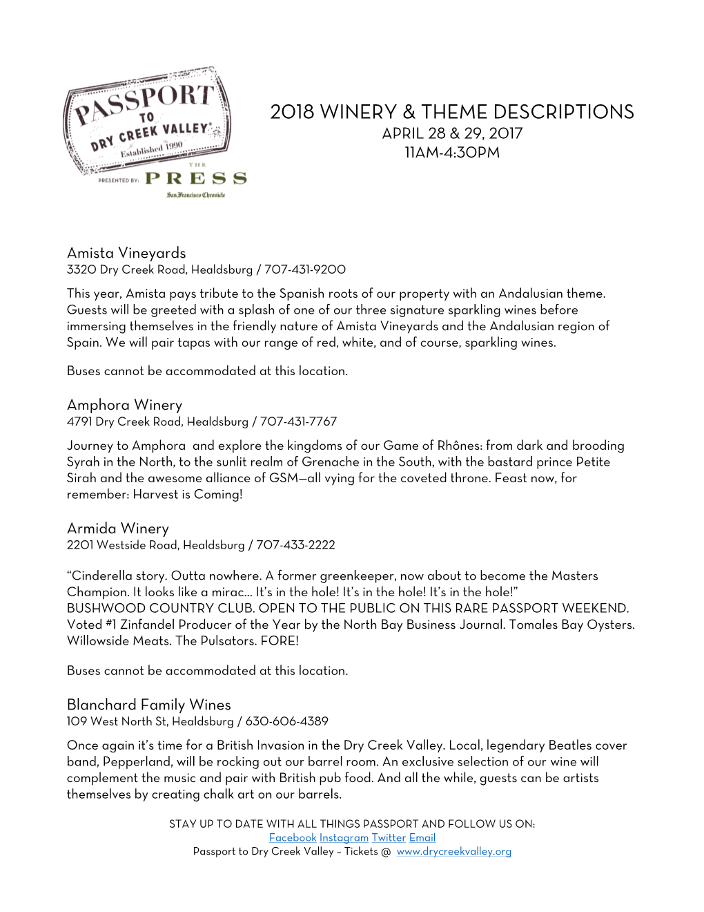 2018 Winery & Theme Descriptions