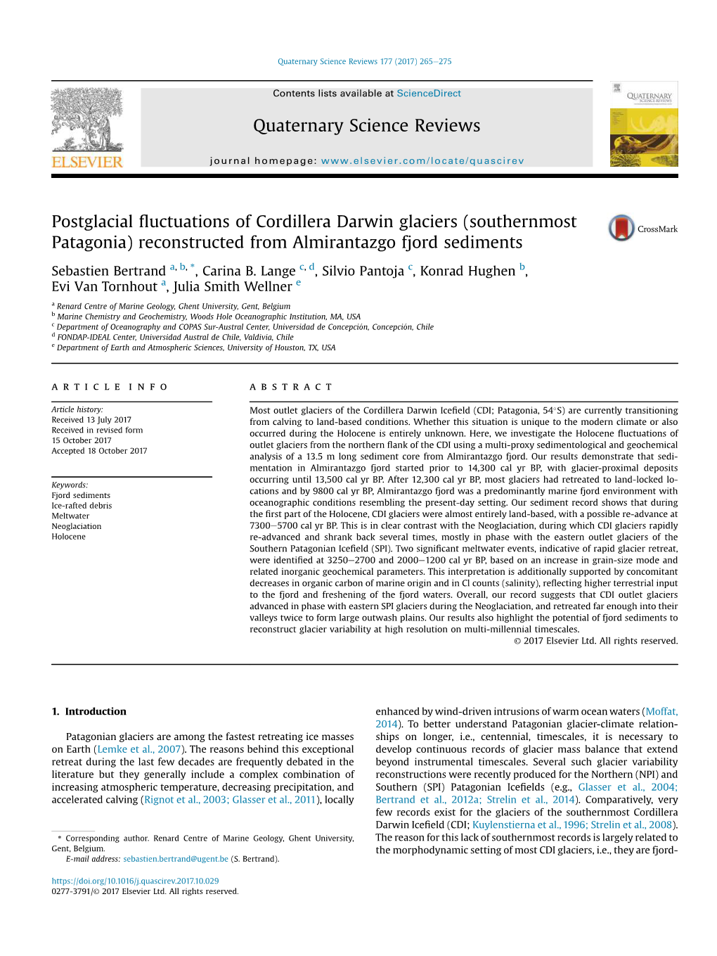 (Southernmost Patagonia) Reconstructed from Almirantazgo Fjord Sediments