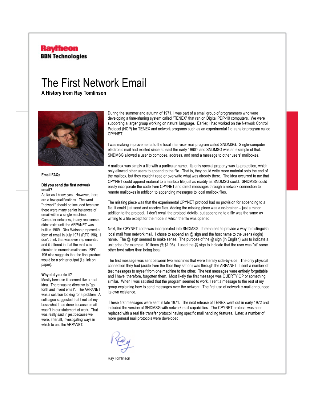 The First Network Email a History from Ray Tomlinson
