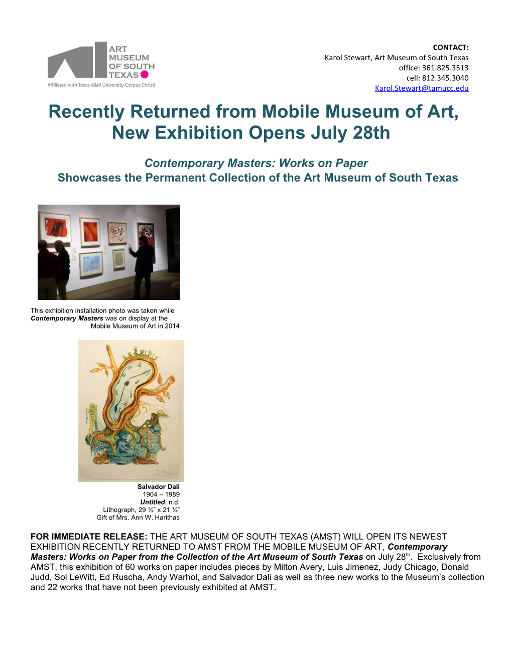 Showcases the Permanent Collection of the Art Museum of South Texas