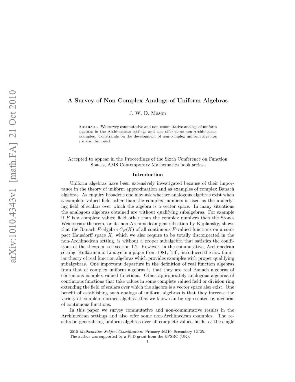 A Survey of Non-Complex Analogs of Uniform Algebras