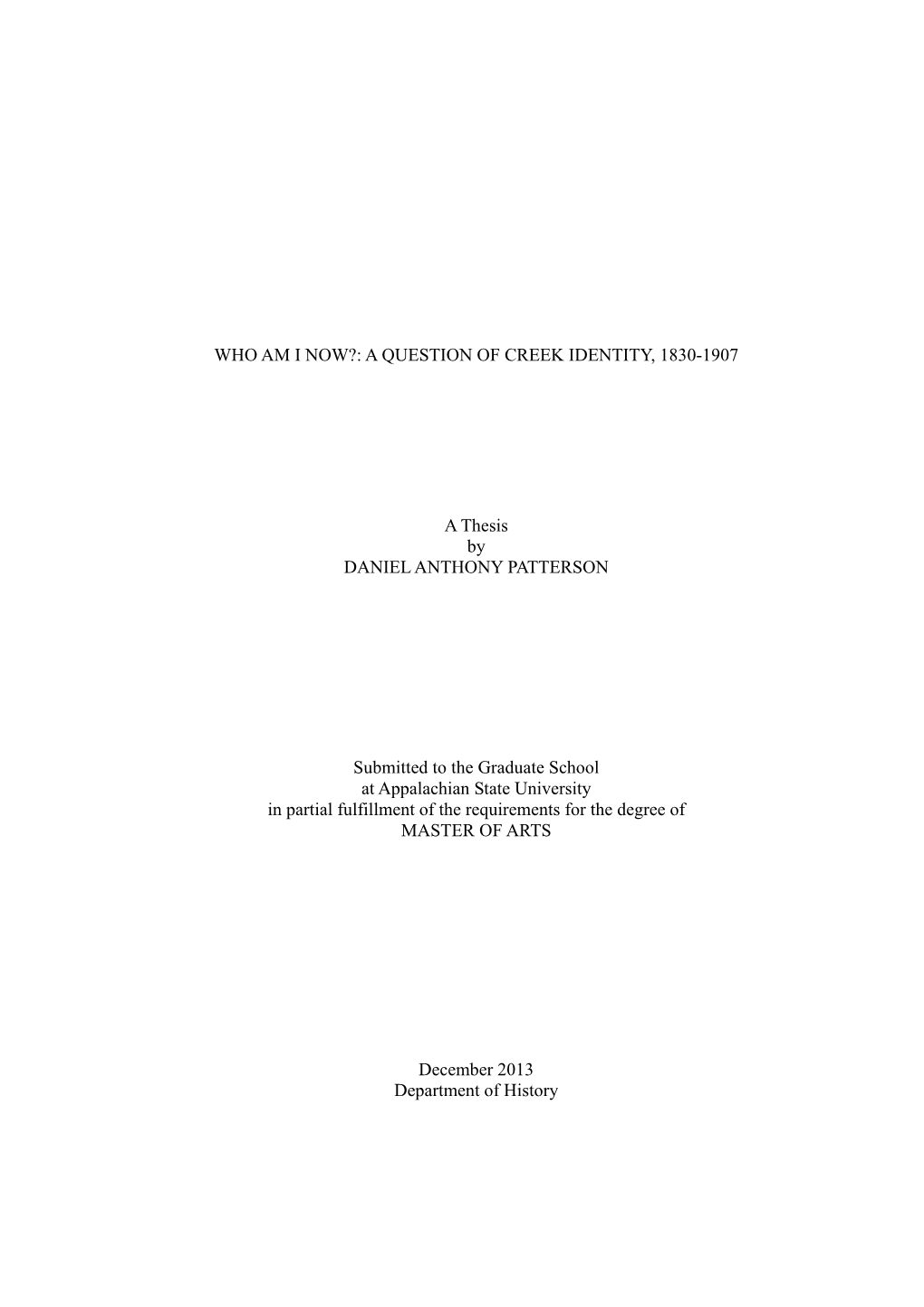 Who Am I Now? a Question of Creek Identity, 1830-1907