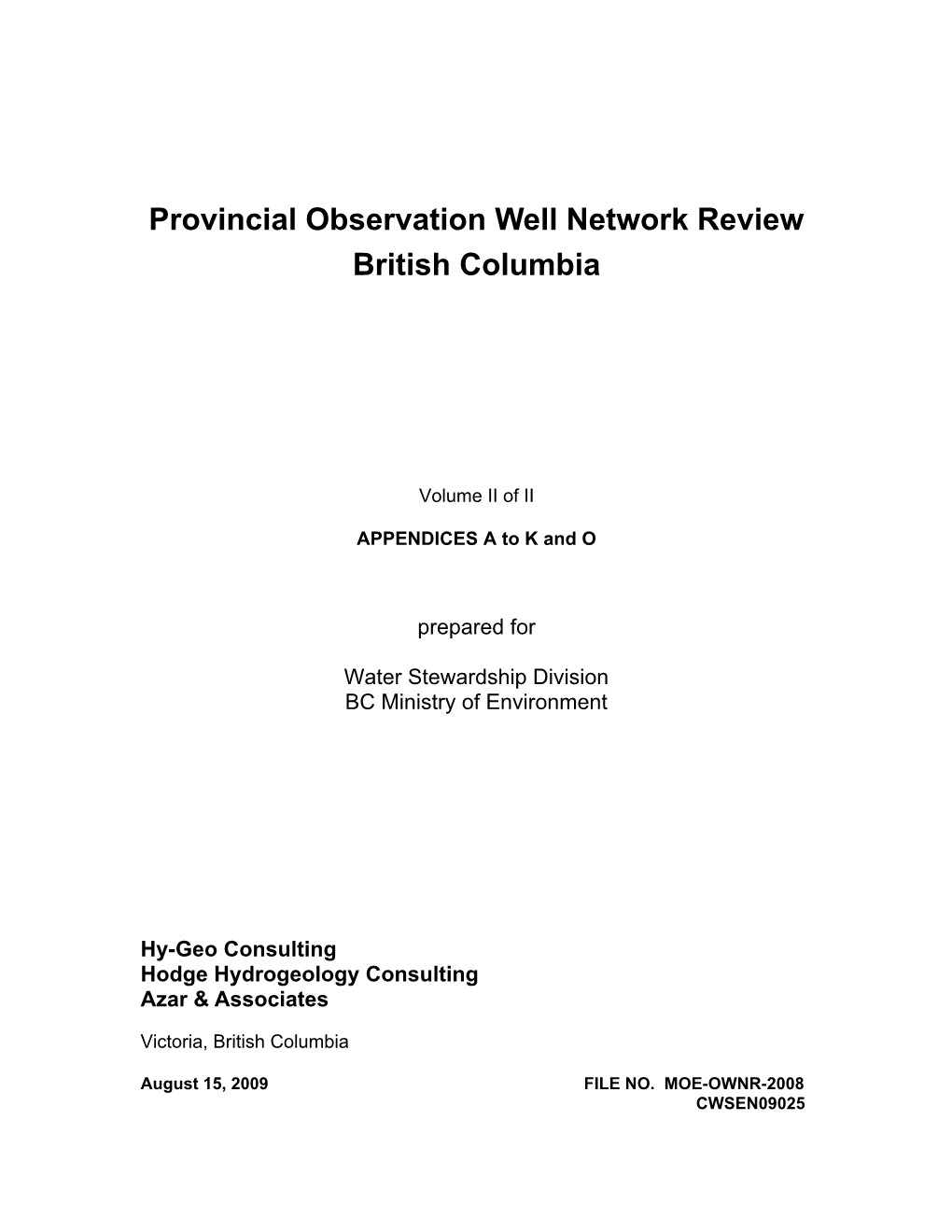 Provincial Observation Well Network Review British Columbia