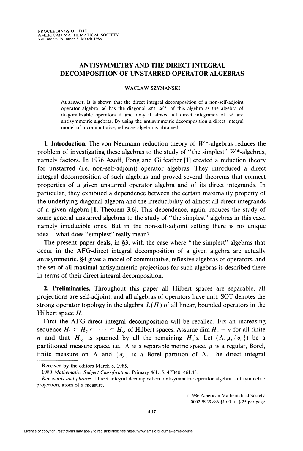 Antisymmetry and the Direct Integral Decomposition of Unstarred Operator Algebras