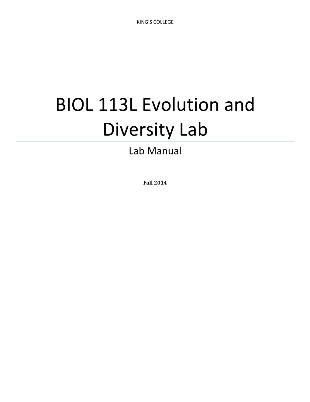 BIOL 113L Evolution and Diversity Lab Lab Manual