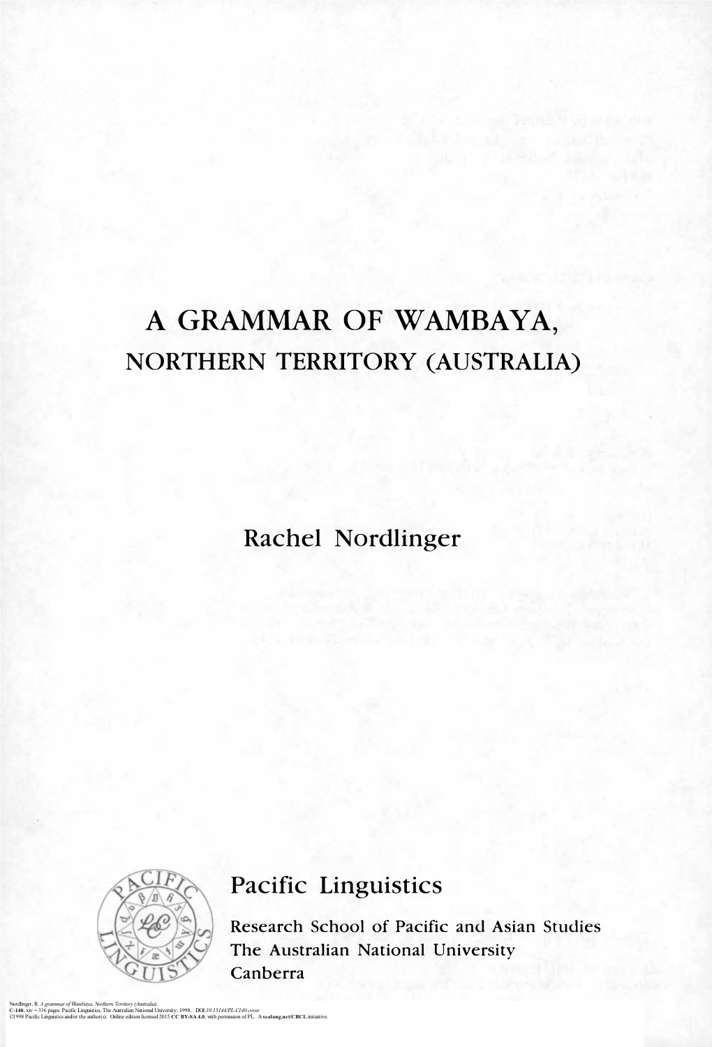 A Grammar of Wambaya, Northern Territory (Australia)