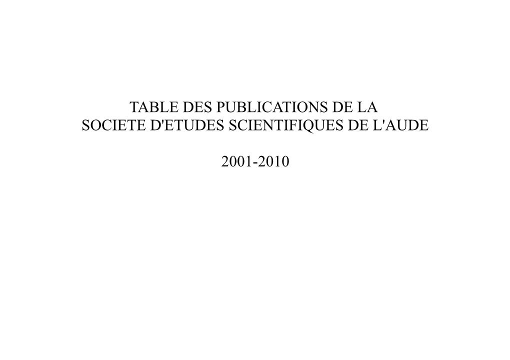 Table Des Publications De La Societe D'etudes Scientifiques De L'aude