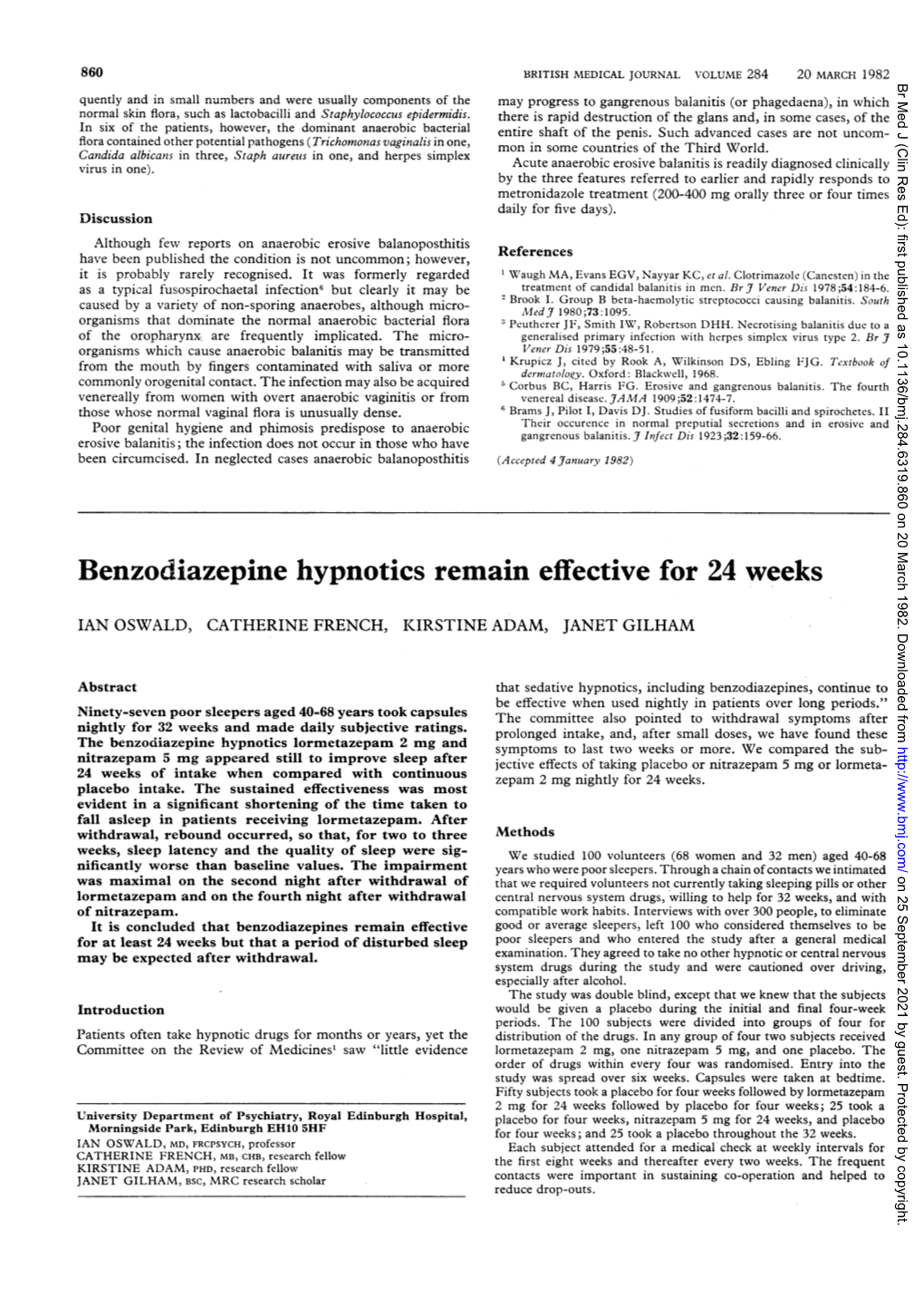 Benzodiazepine Hypnotics Remain Effective for 24 Weeks