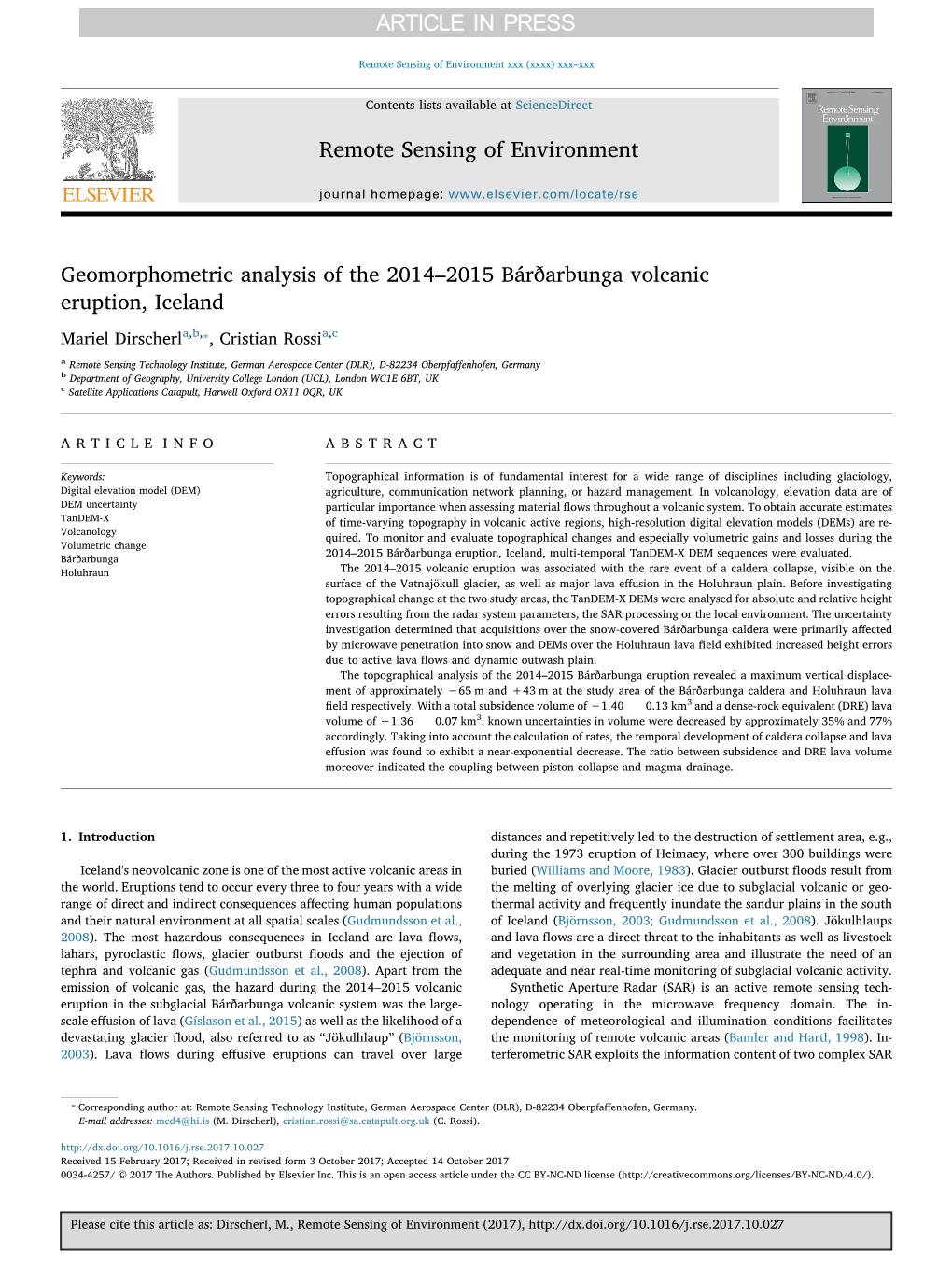 Geomorphometric Analysis of the 2014–2015 Bárðarbunga Volcanic Eruption, Iceland