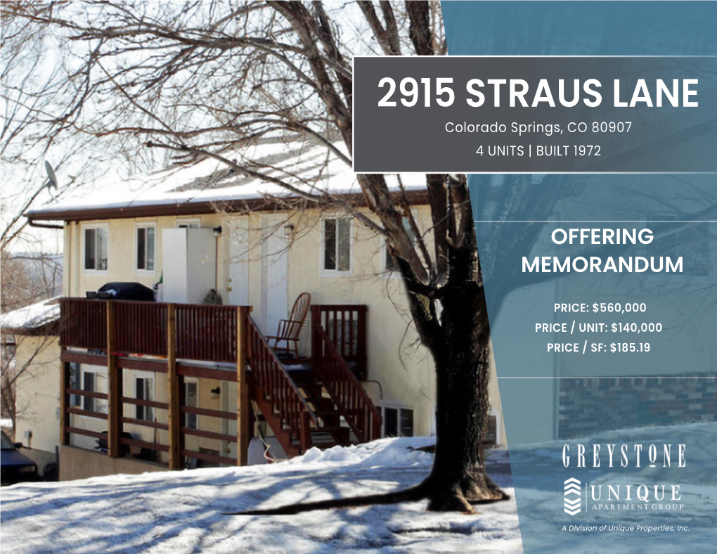 2915 STRAUS LANE Colorado Springs, CO 80907 4 UNITS | BUILT 1972