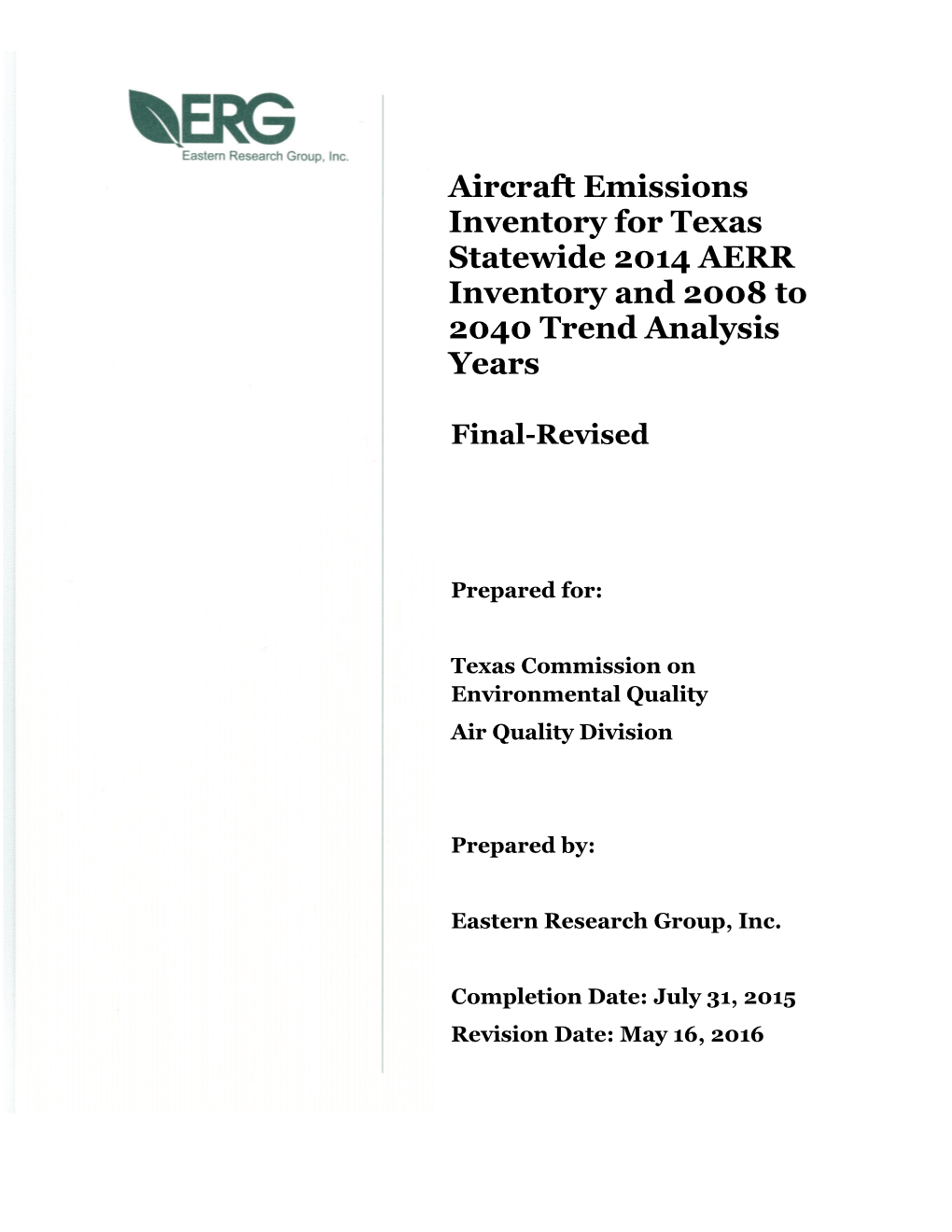 2008 to 2040 Aircraft Emisson Inventory