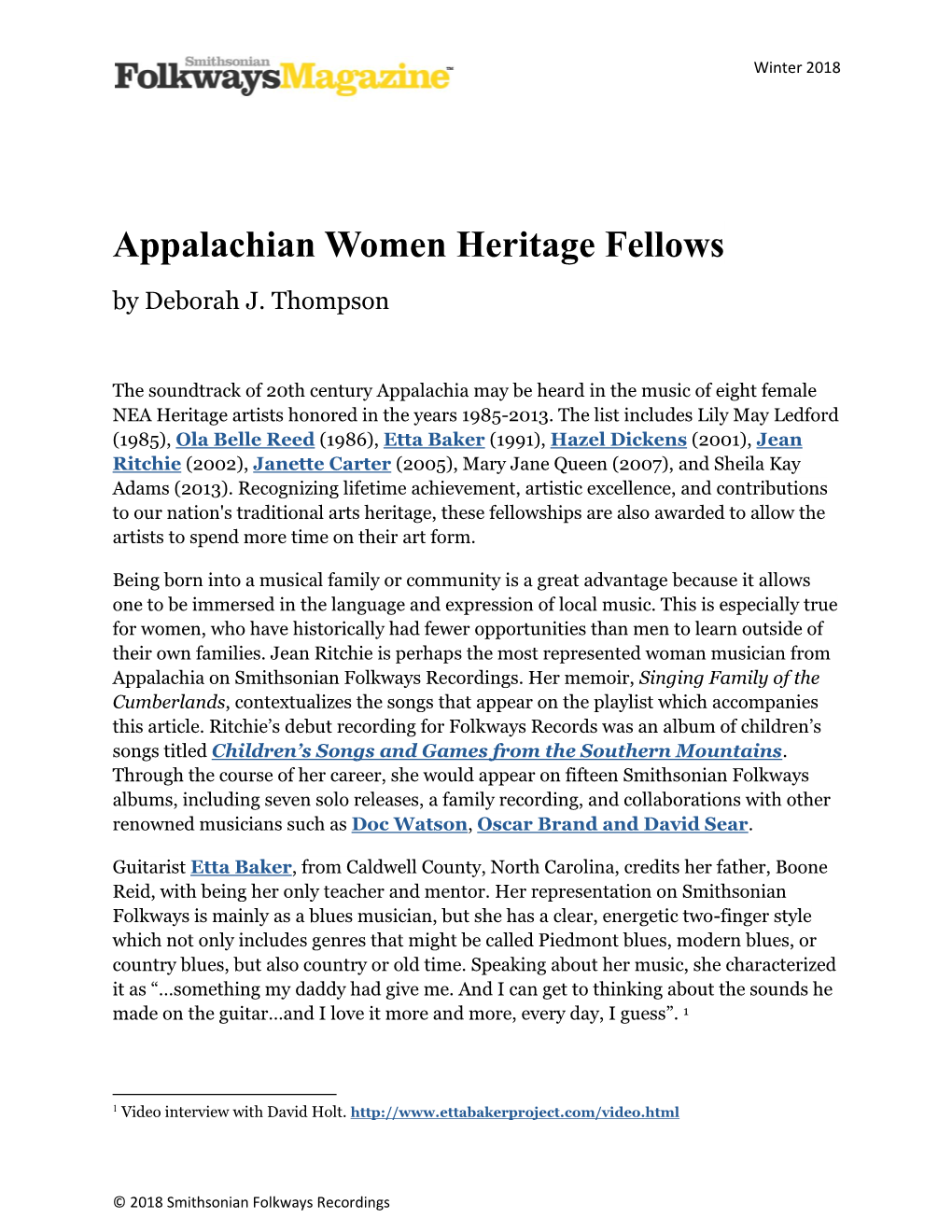 Appalachian Women Heritage Fellows | Smithsonian Folkways Magazine