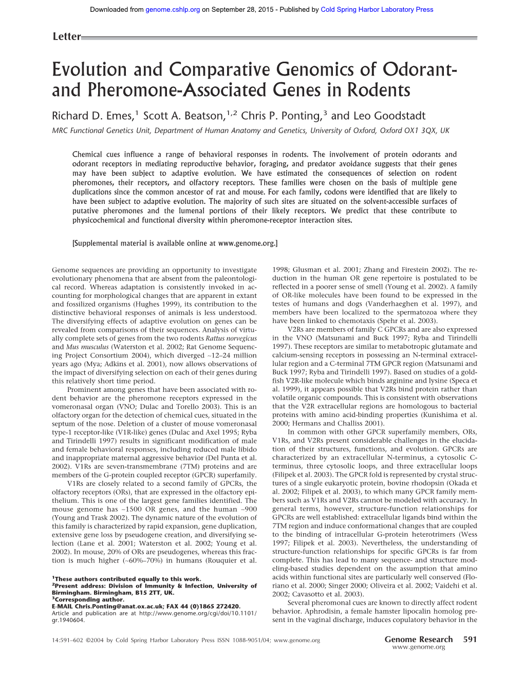 Evolution and Comparative Genomics of Odorant- and Pheromone-Associated Genes in Rodents