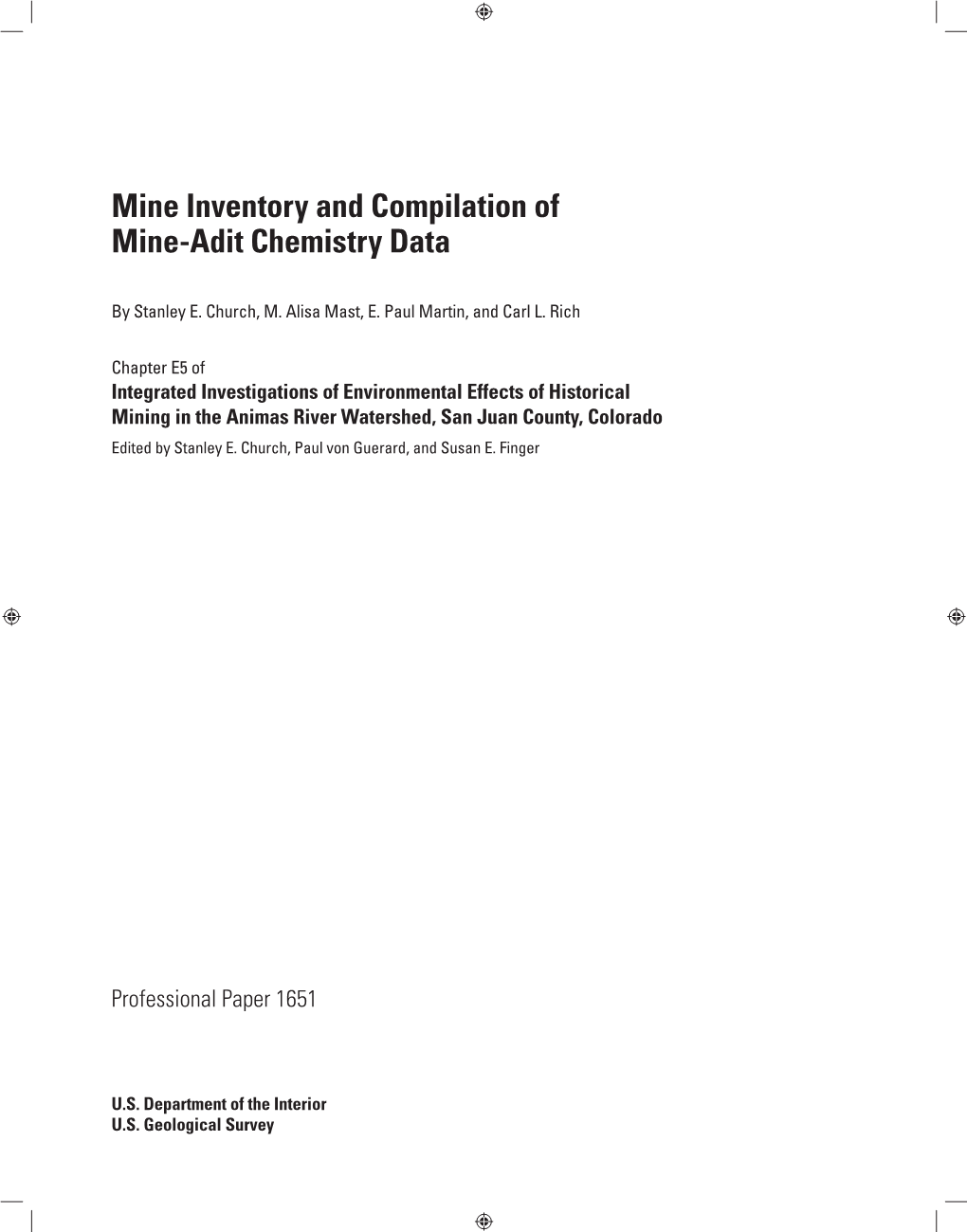 E5. Mine Inventory and Compilation of Mine-Adit Chemistry Data