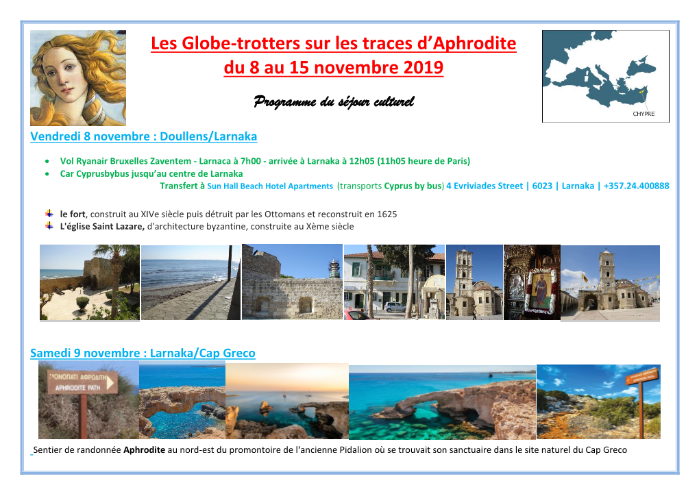 Les Globe-Trotters Sur Les Traces D'aphrodite Du 8 Au 15 Novembre