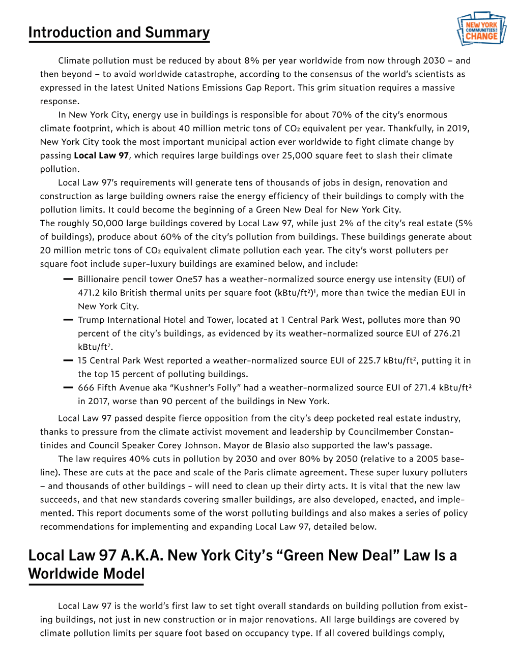 Introduction and Summary Local Law 97 A.K.A. New York City's “Green