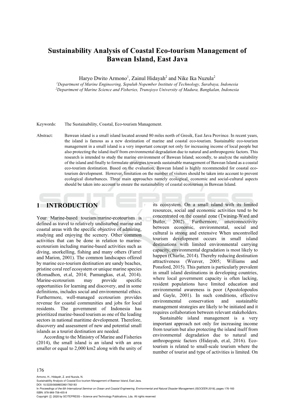 Sustainability Analysis of Coastal Eco-Tourism Management of Bawean Island, East Java