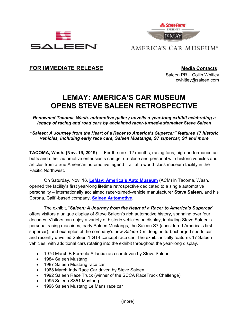 Lemay: America's Car Museum Opens Steve Saleen