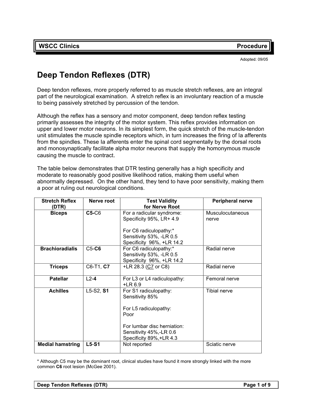 Deep Tendon Reflexes (DTR): Aka Muscle Stretch Reflex (MSR)