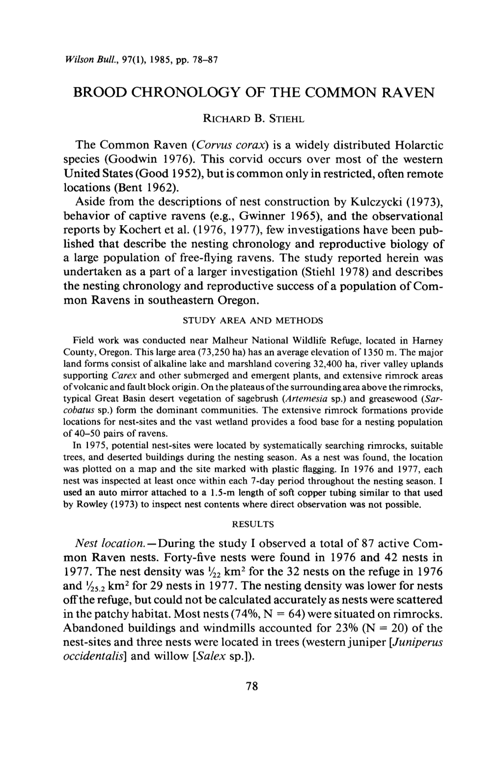 Brood Chronology of the Common Raven