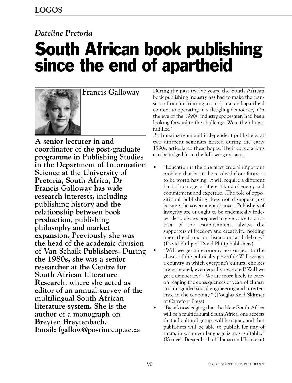 South African Book Publishing Since the End of Apartheid