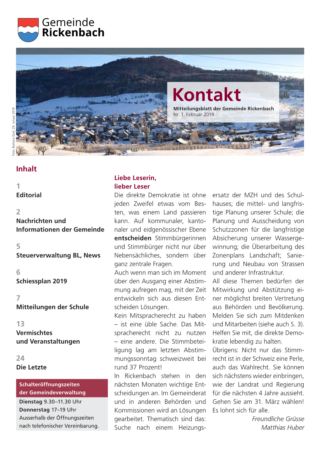 Kontakt Mitteilungsblatt Der Gemeinde Rickenbach Nr