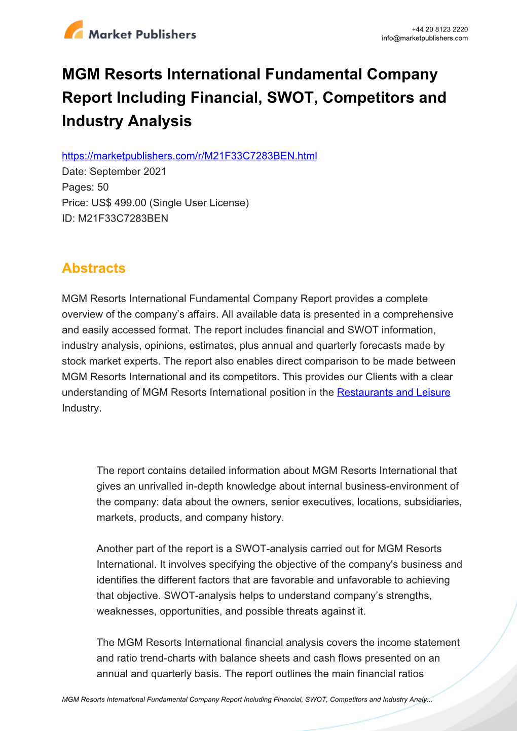 MGM Resorts International Fundamental Company Report