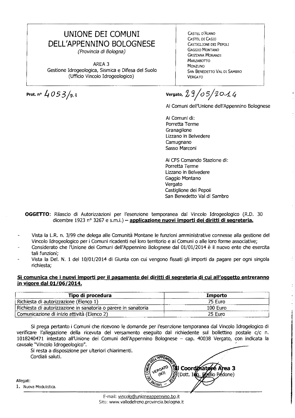 Unione Dei Comuni Dell'appennino Bolognese Dal 01/01/2014 È Il Nuovo Ente Che Esercita Tali Funzioni; Vista La Del