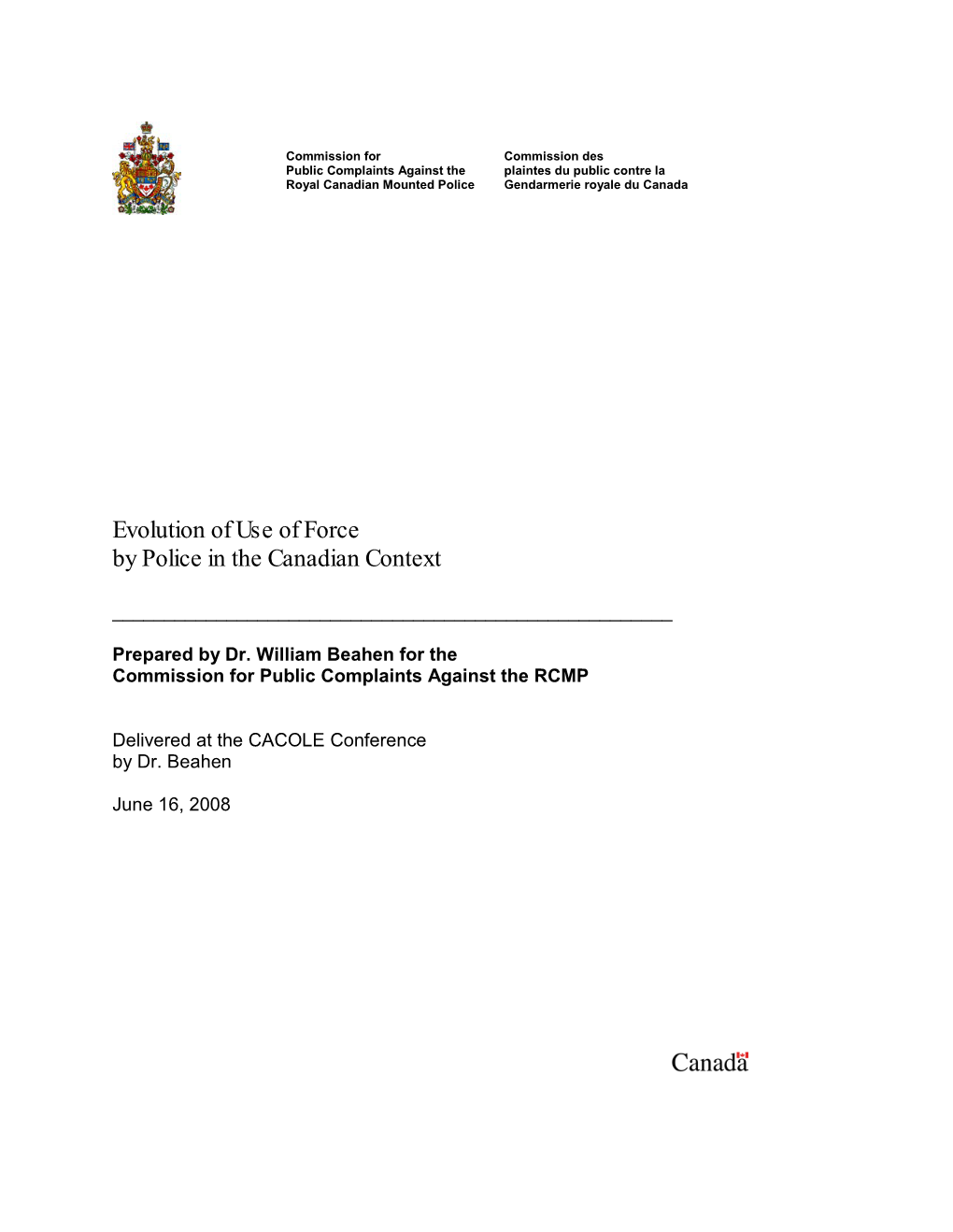 Evolution of Use of Force by Police in the Canadian Context