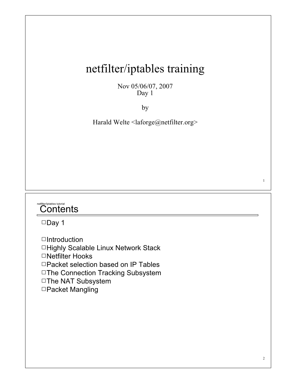 Netfilter/Iptables Training