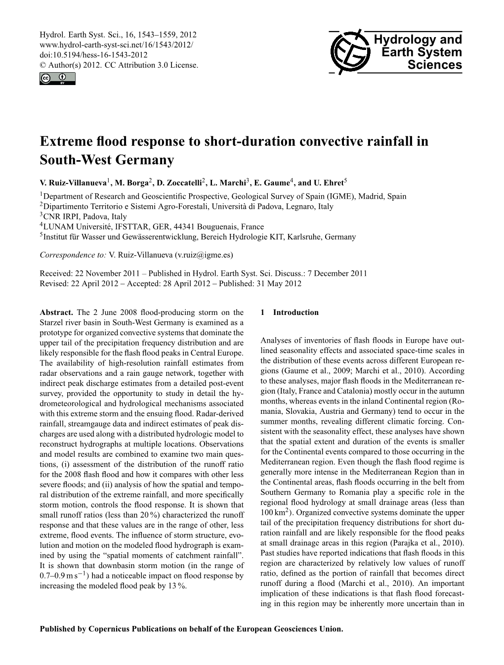 Extreme Flood Response to Short-Duration Convective Rainfall In