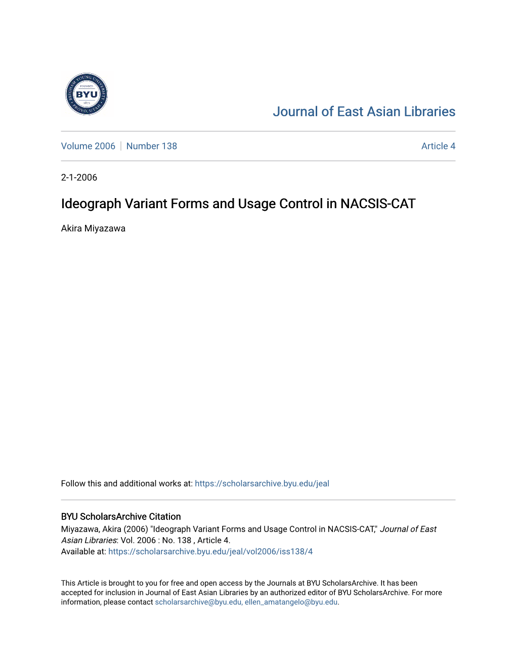 Ideograph Variant Forms and Usage Control in NACSIS-CAT