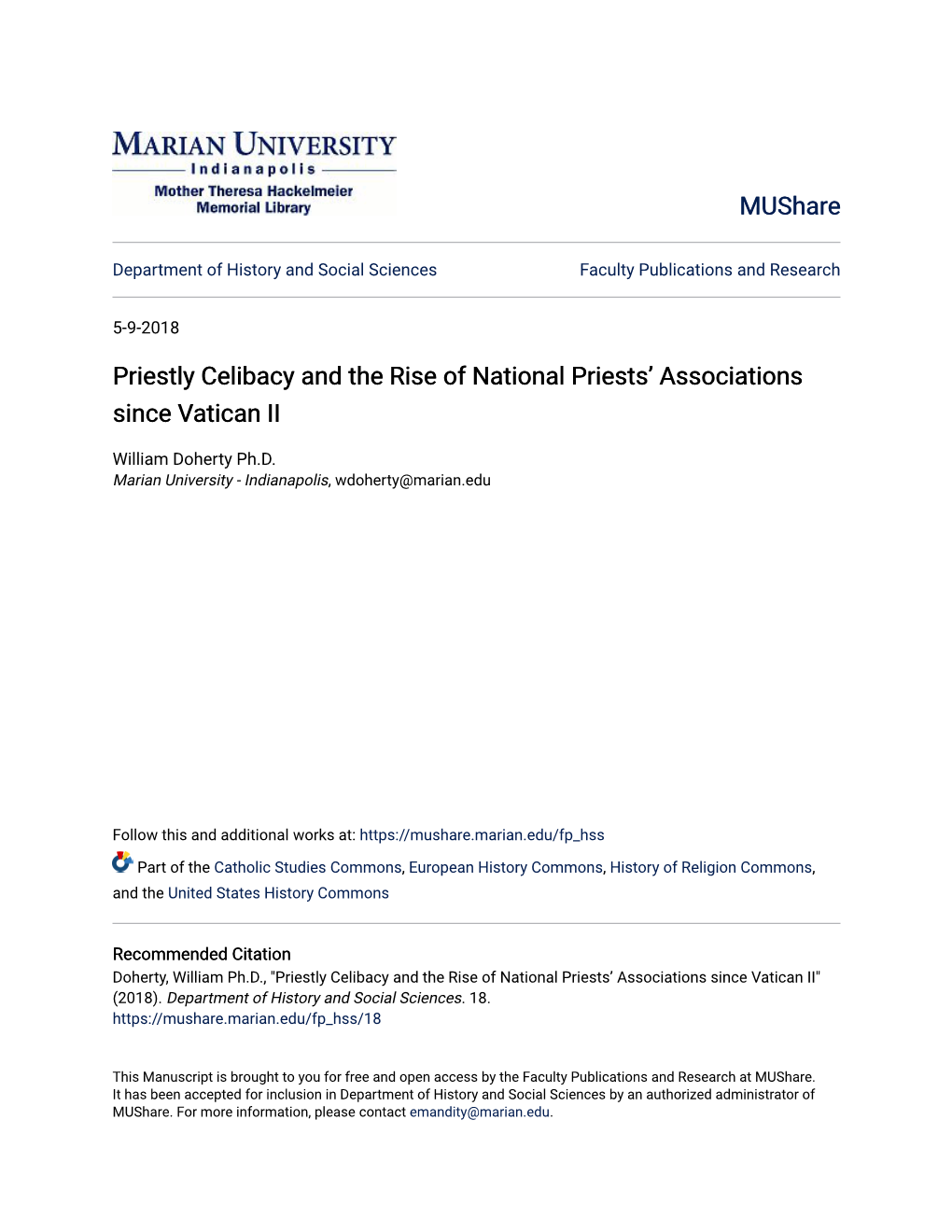Priestly Celibacy and the Rise of National Priests' Associations Since Vatican II