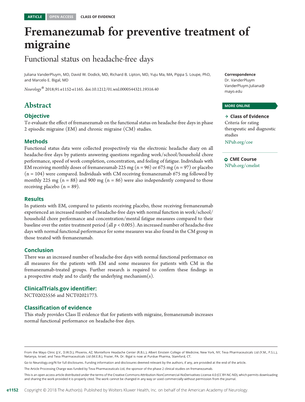 Fremanezumab for Preventive Treatment of Migraine Functional Status on Headache-Free Days