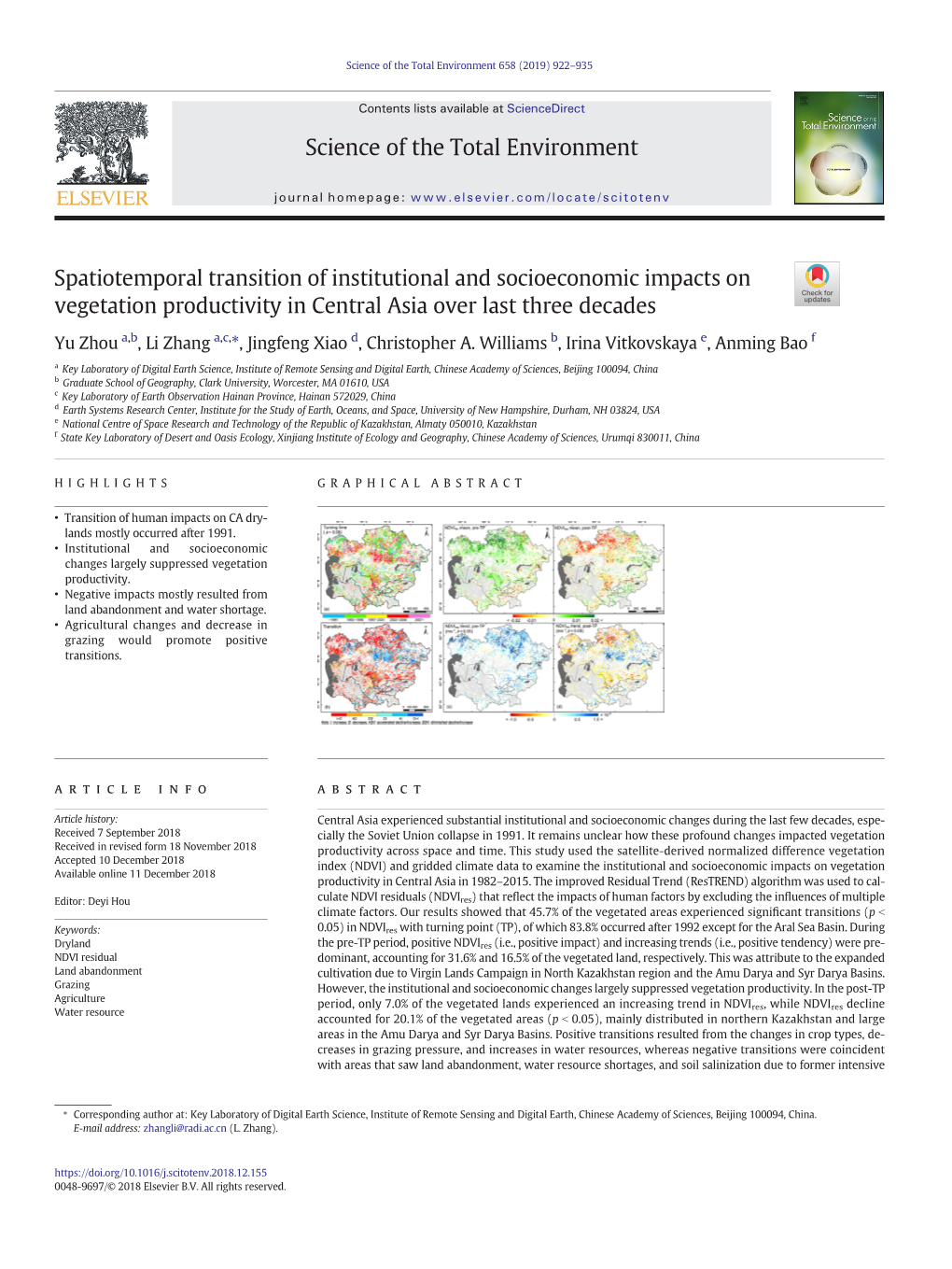 Spatiotemporal Transition of Institutional and Socioeconomic Impacts on Vegetation Productivity in Central Asia Over Last Three Decades