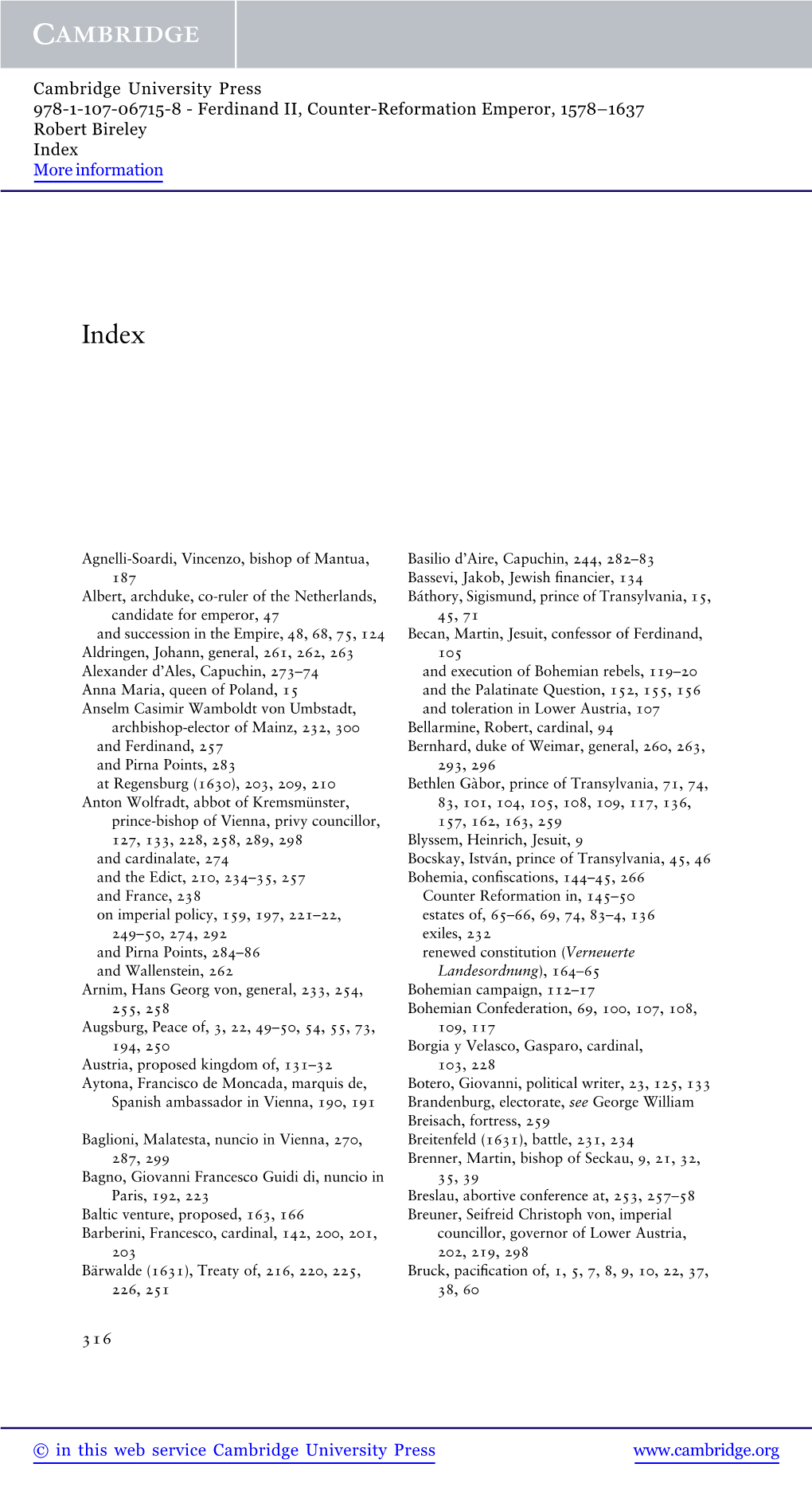 Ferdinand II, Counter-Reformation Emperor, 1578–1637 Robert Bireley Index More Information