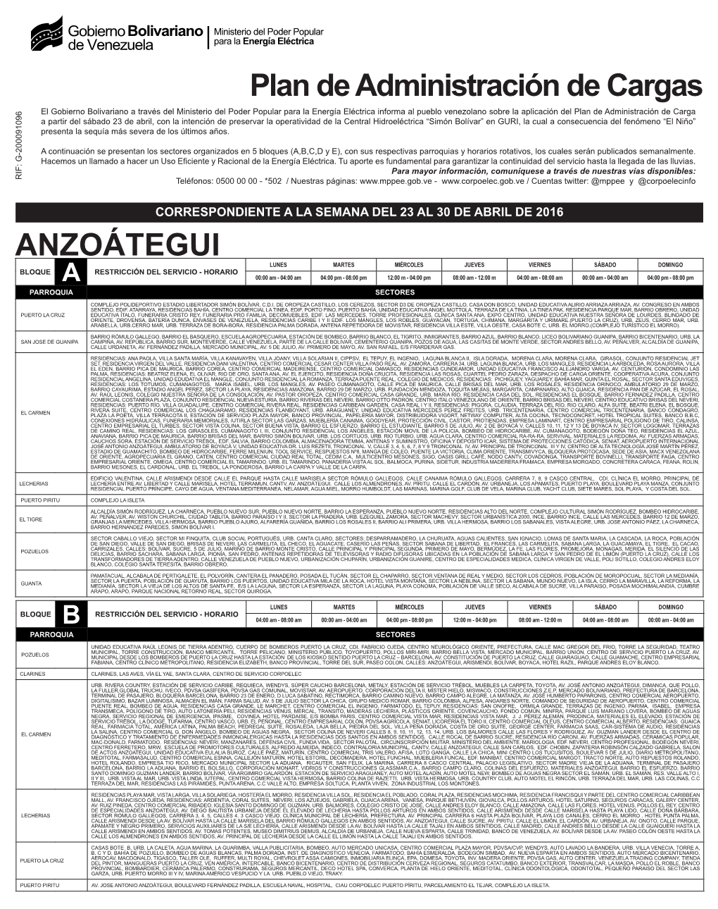 ANZOÁTEGUI Plan De Administración De Cargas