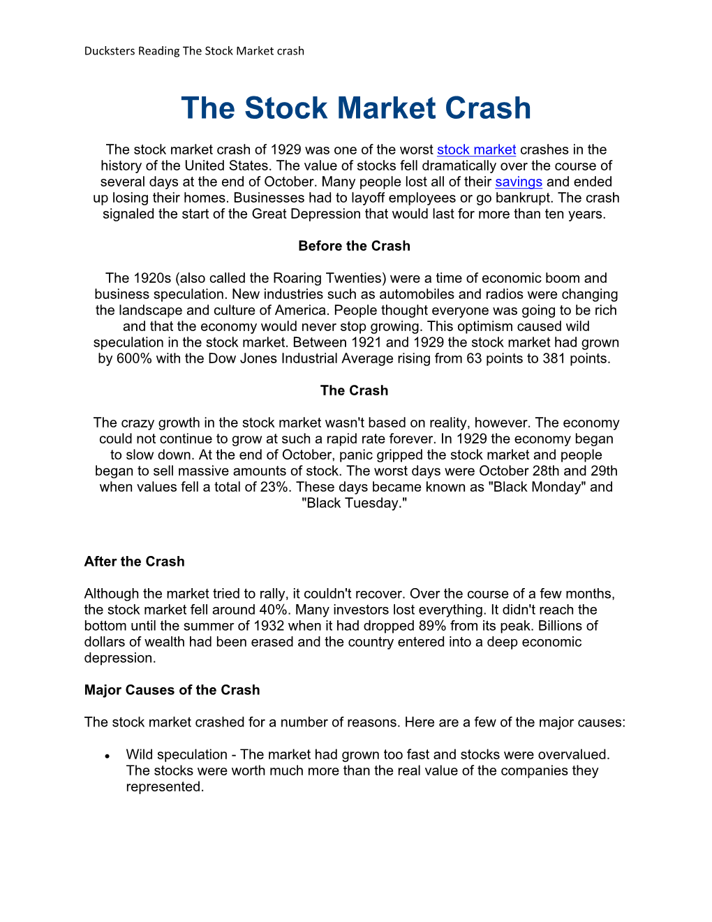 The Stock Market Crash