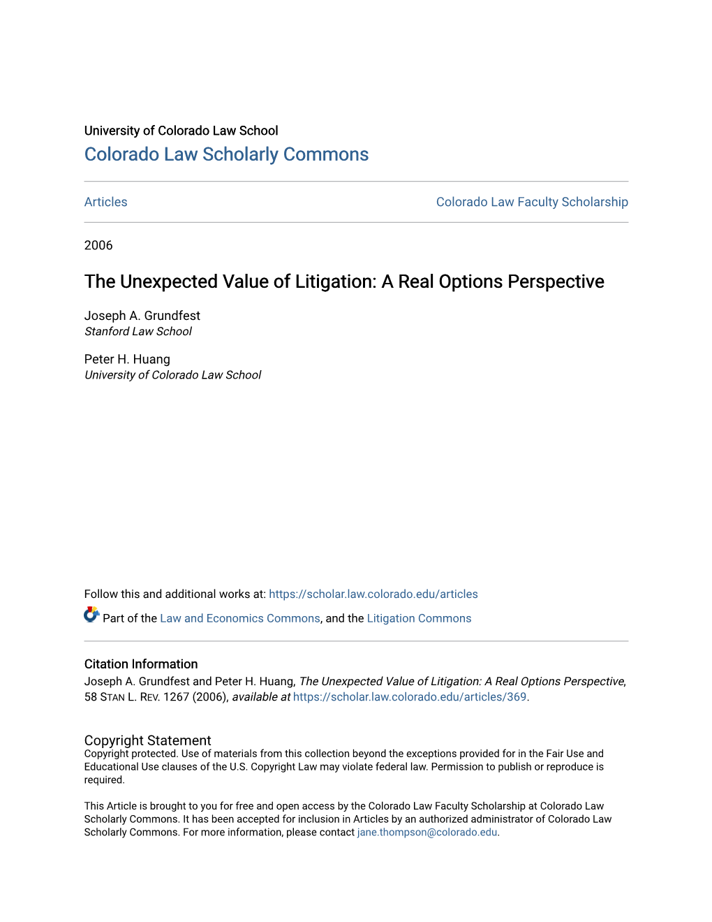 The Unexpected Value of Litigation: a Real Options Perspective