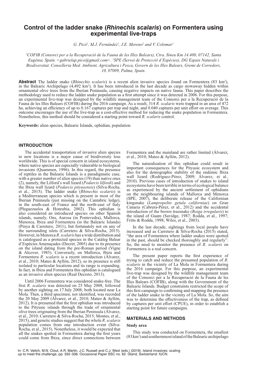 Control of the Ladder Snake (Rhinechis Scalaris) on Formentera Using Experimental Live-Traps