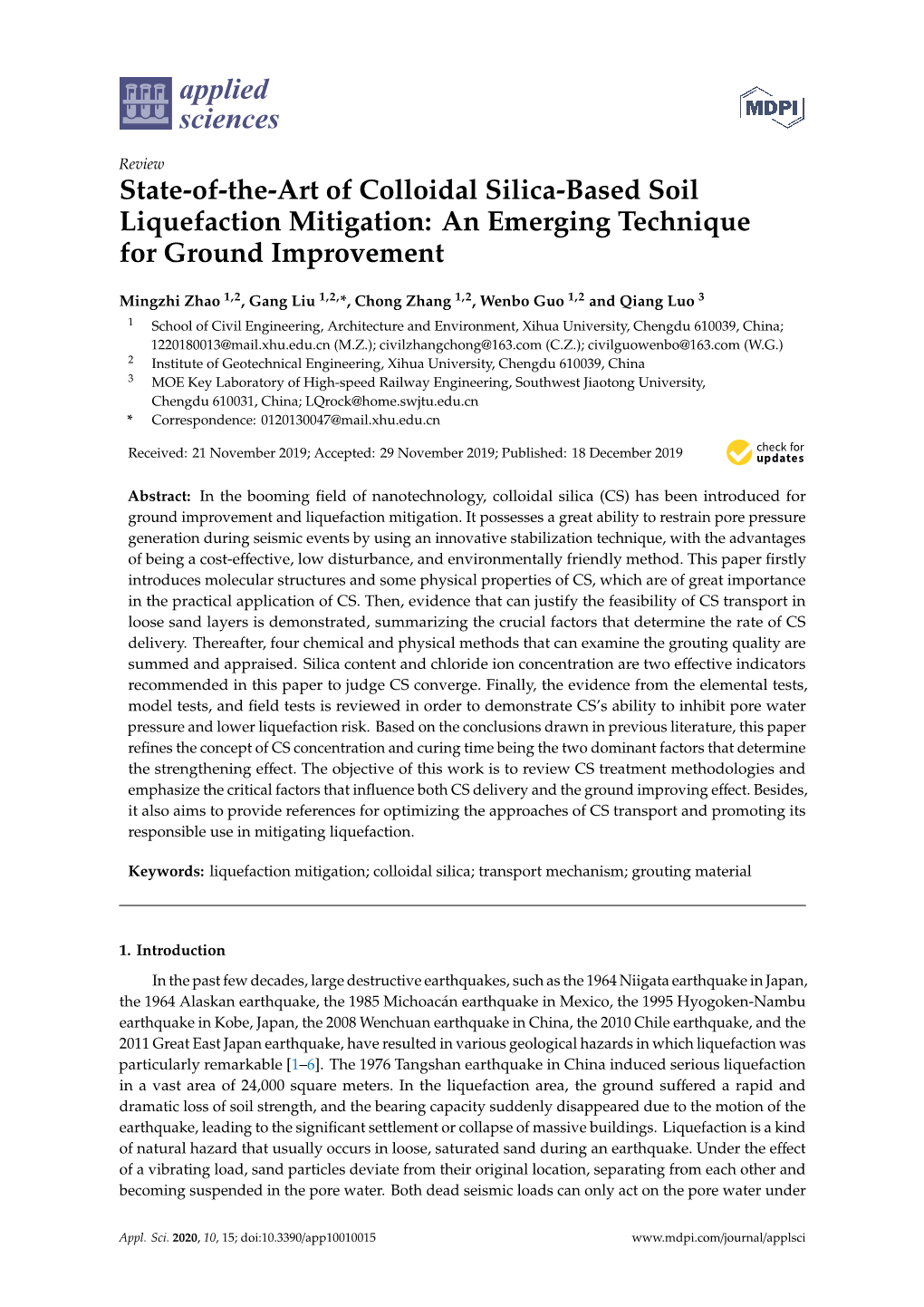 State-Of-The-Art of Colloidal Silica-Based Soil Liquefaction Mitigation: an Emerging Technique for Ground Improvement