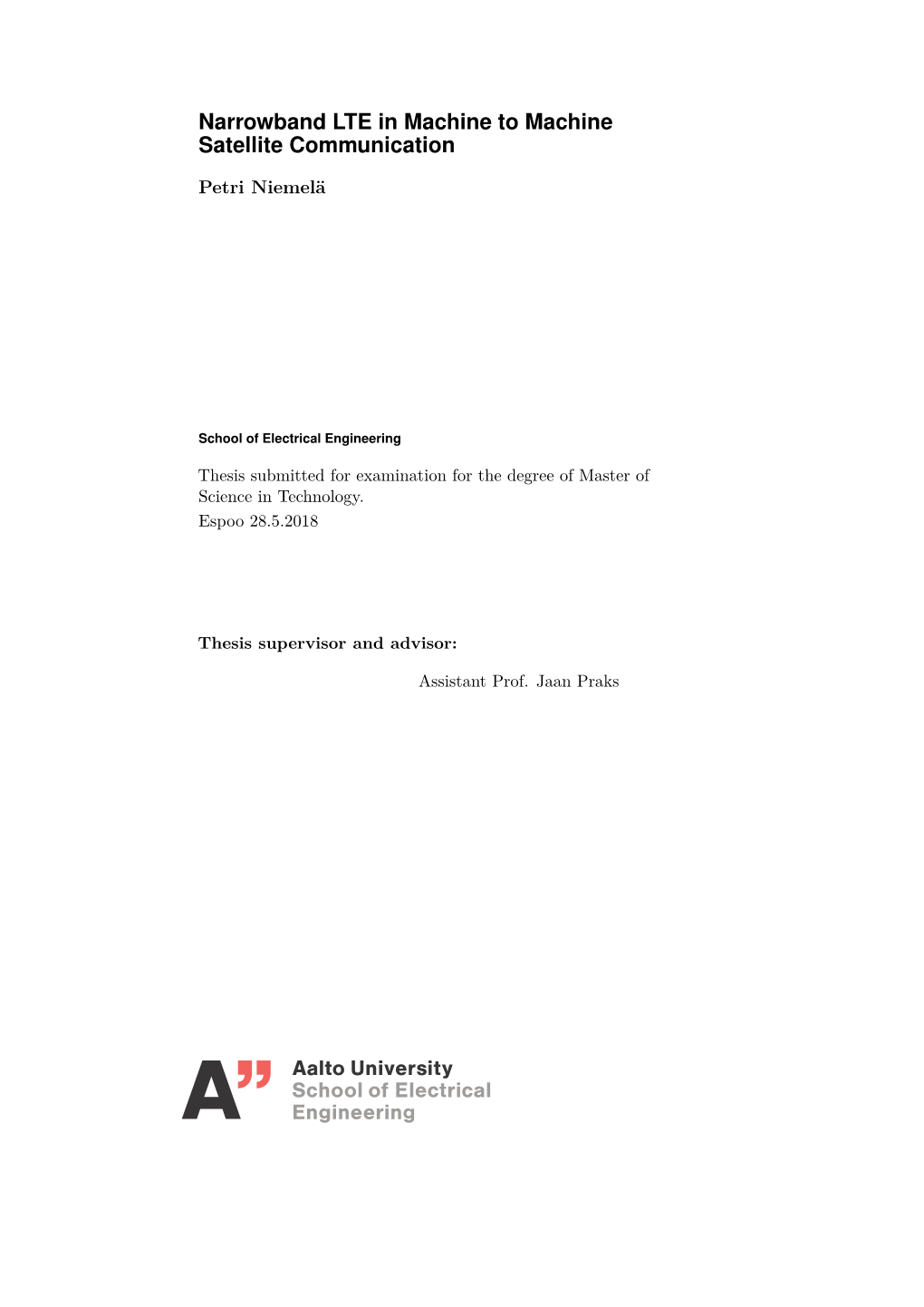 Narrowband LTE in Machine to Machine Satellite Communication