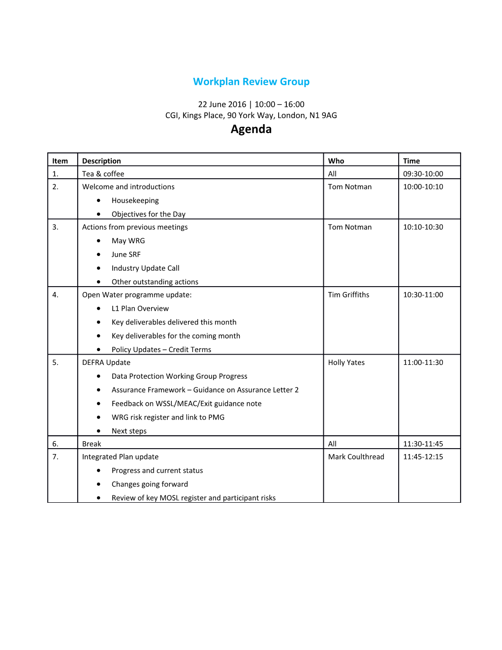 Workplan Review Group