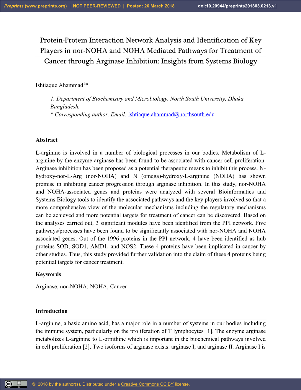 Protein-Protein Interaction Network Analysis and Identification of Key