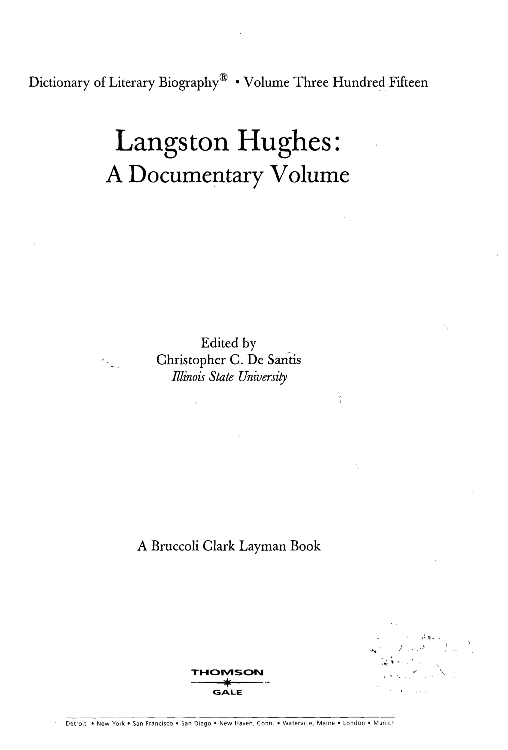 Langston Hughes: a Documentary Volume