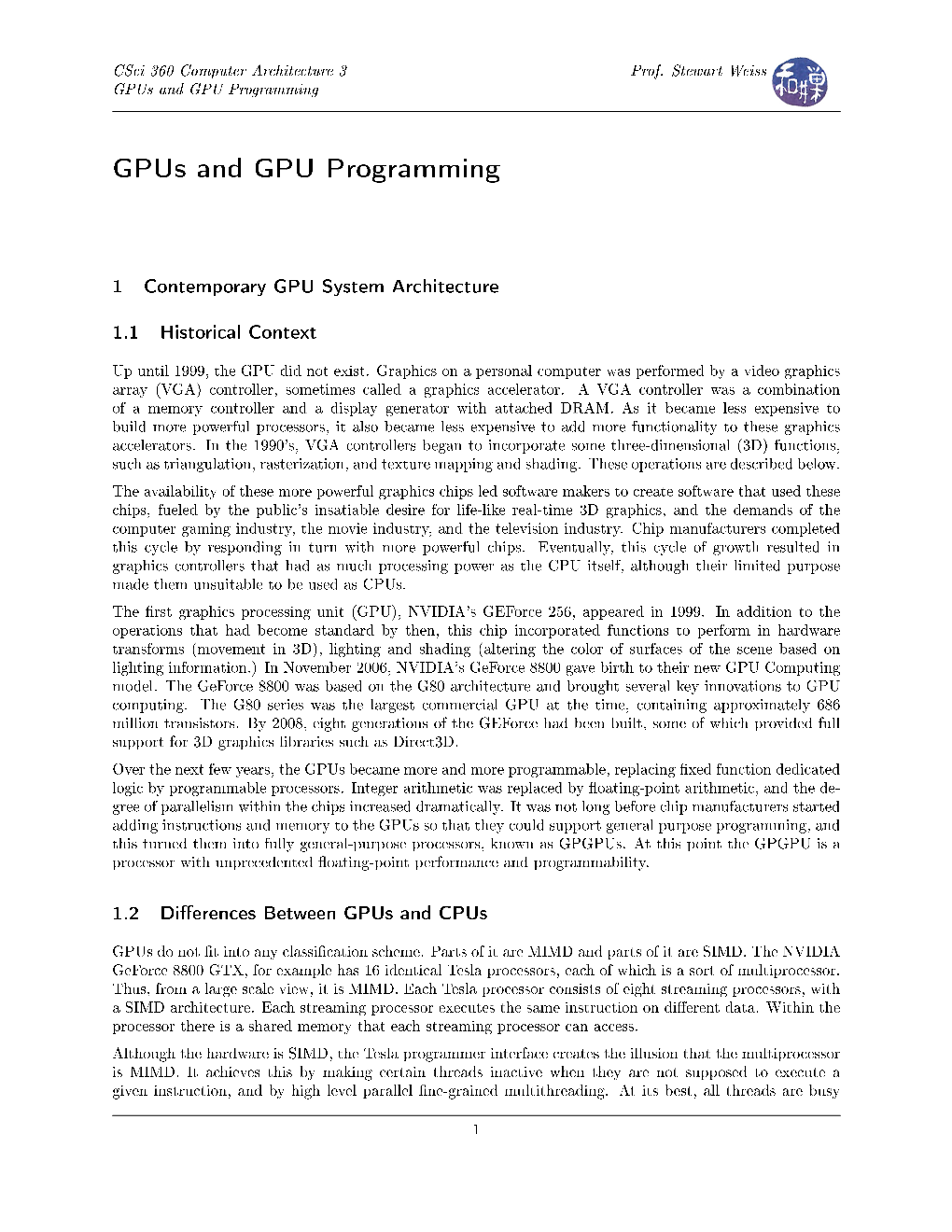 Gpus and GPU Programming